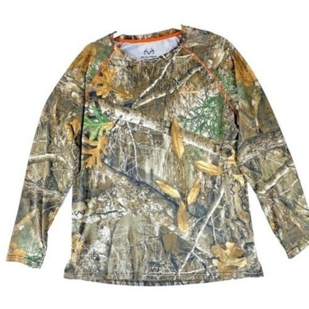 Realtree Edge Camo Performance Shirt Mens L Green Brown Long Sleeve Stretch Hunt - Picture 2 of 9